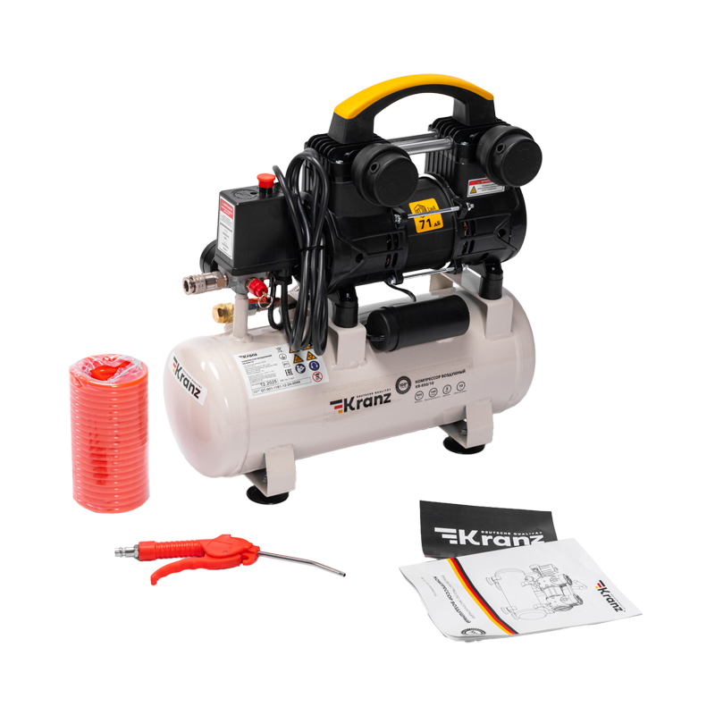 Компрессор воздушный безмасляный KR-850/10 KRANZ, 850Вт, 140 л/мин, 10л