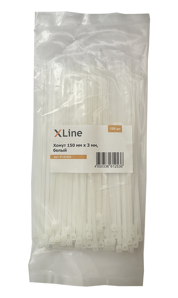 Хомут 150 мм x 3 мм X-Line, белый, 100 шт