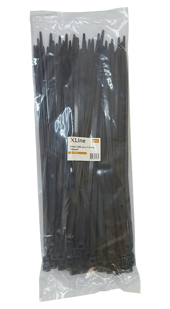Хомут 380 мм x 7.5 мм X-Line, черный, 100 шт