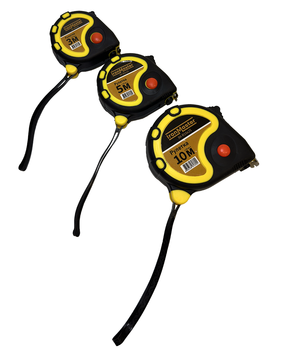 Рулетка IronMaster 10 м х 25 мм, прорезиненный корпус